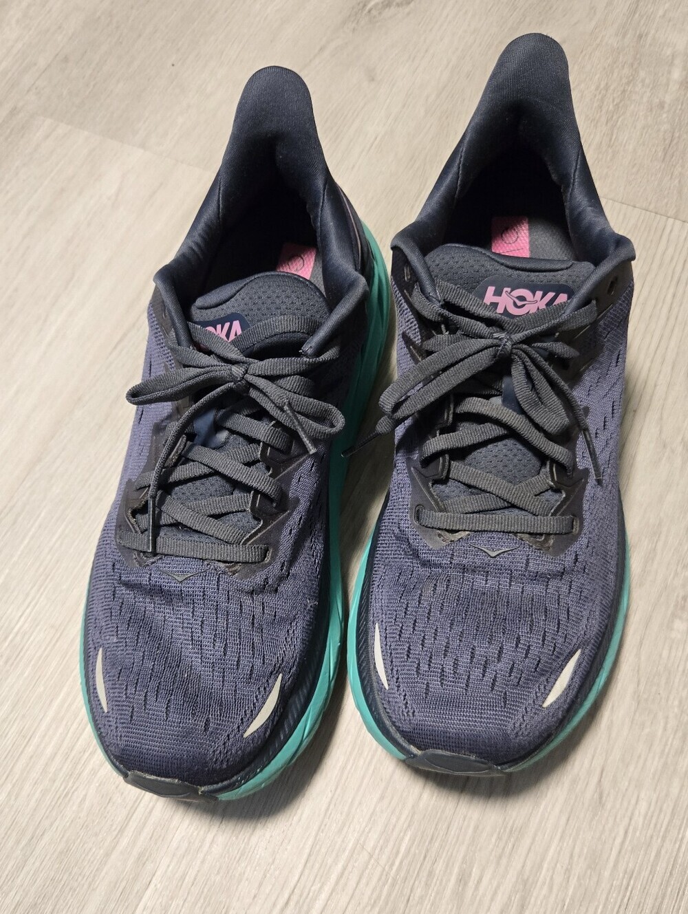 Hoka Navy Athletic Shoes with Teal and Pink Accents-Size 10B